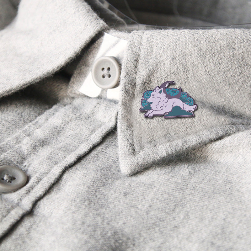 Snow Fox Dream Moon Cloud Flower Pin
