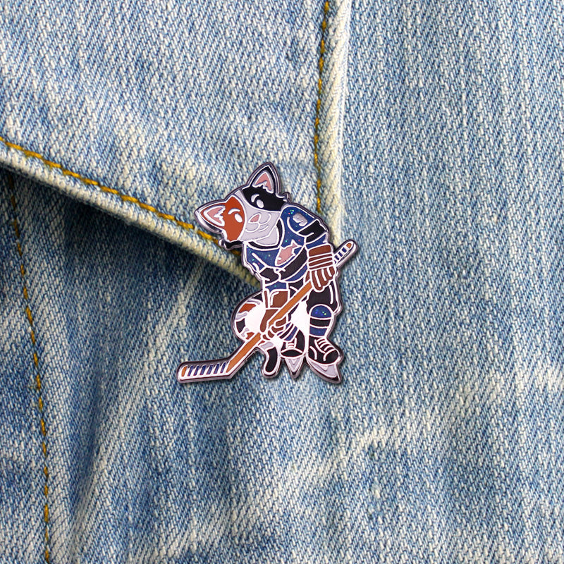 Blue Ice Hockey Cat Pin