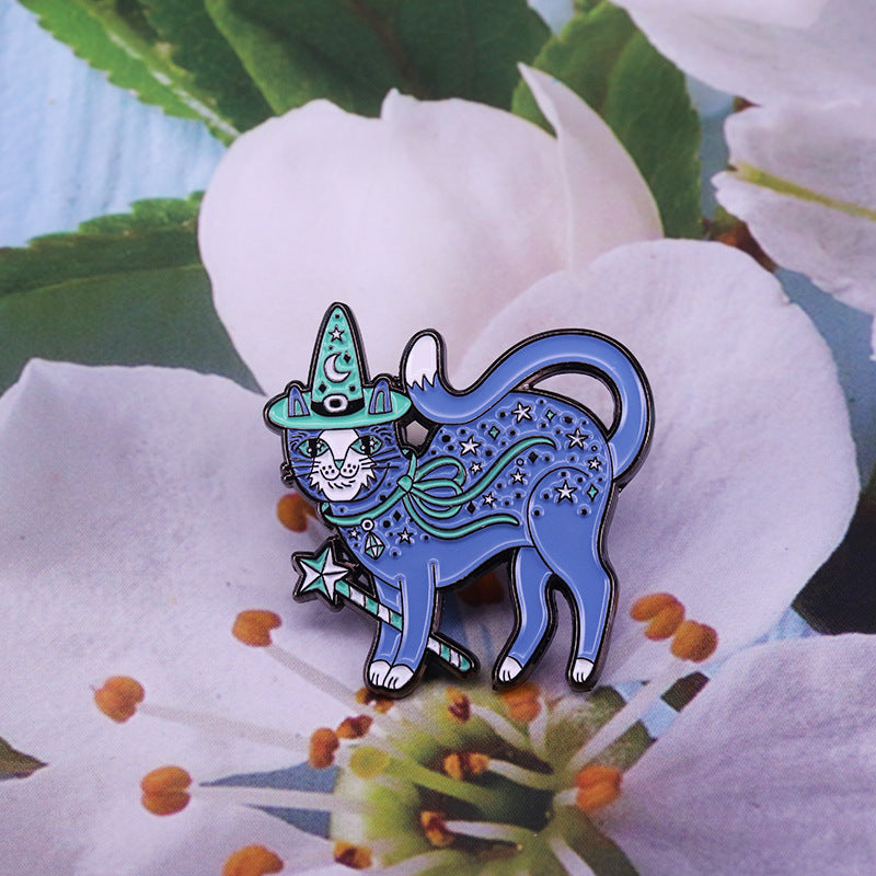Magic Wand Wizard Cat Moon Stars Pin