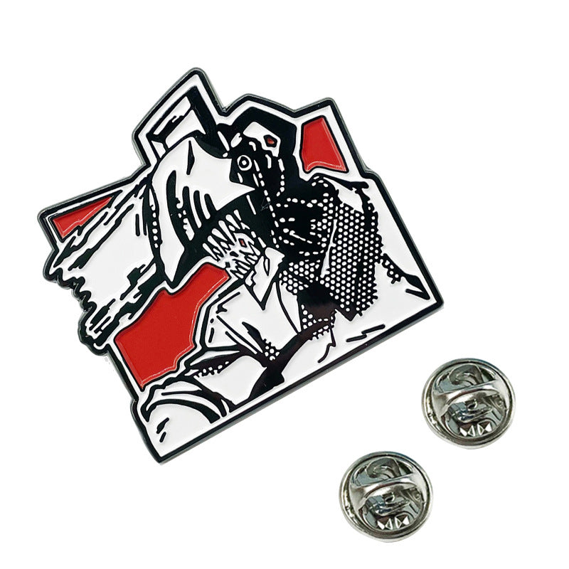Chainsaw Man Denji Power Manga Style Black and White Pin