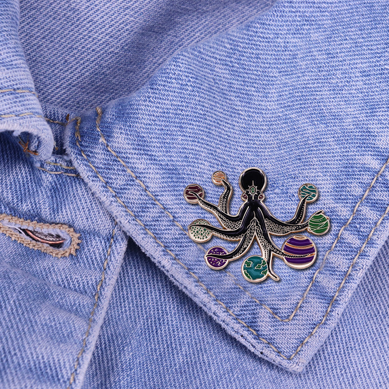 Celestial Planet Bio-Collection Space Octopus Pin