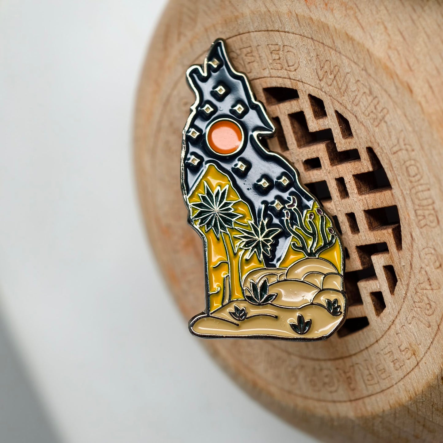 Sunset Wolf Landscape Art Novelty Pin