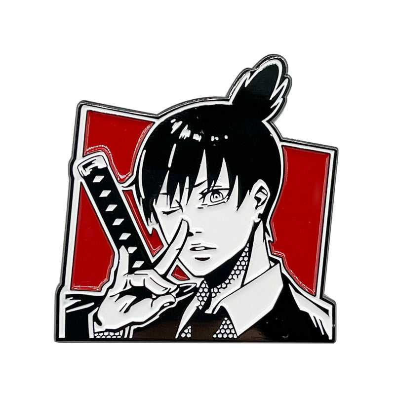 Chainsaw Man Denji Power Manga Style Black and White Pin