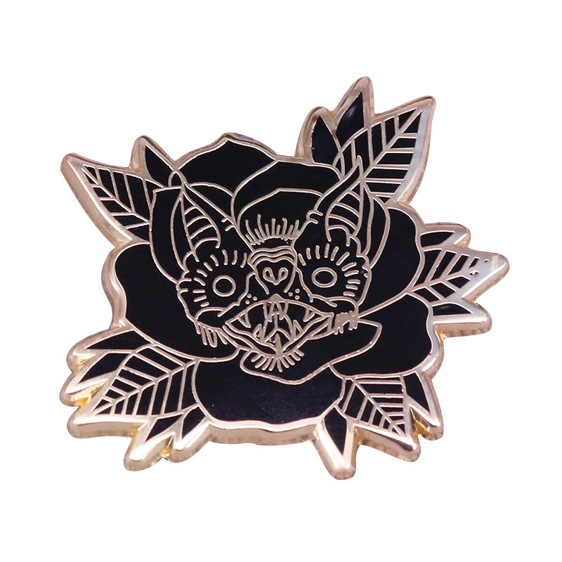 Black Bat And Flower Pin