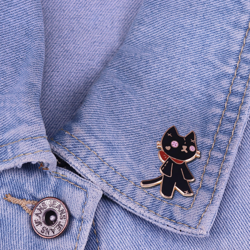 Stitched Black Cat Pin