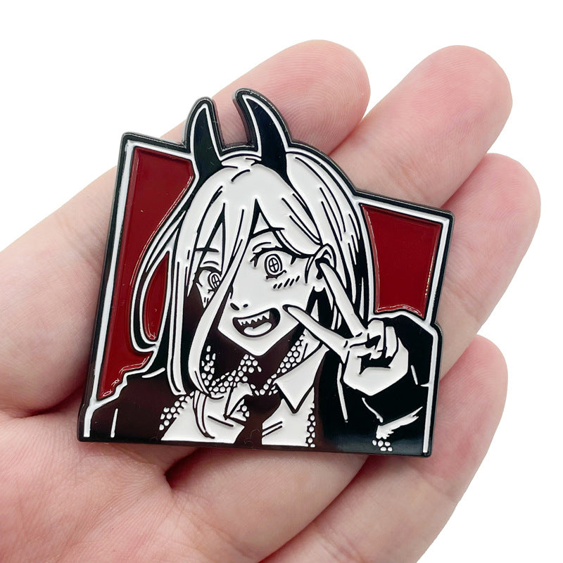 Chainsaw Man Denji Power Manga Style Black and White Pin
