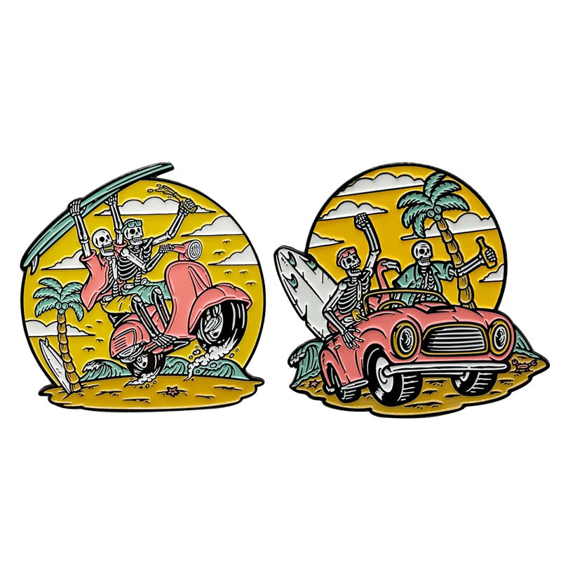 Skull Beach Halloween Punk Surfing Pin