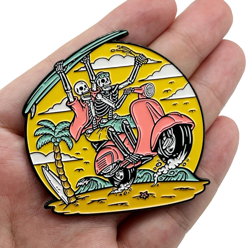 Skull Beach Halloween Punk Surfing Pin