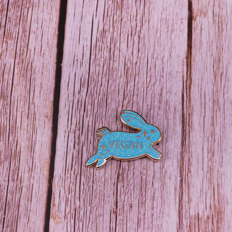 Blue Vegetarian Glitter Rabbit Pin