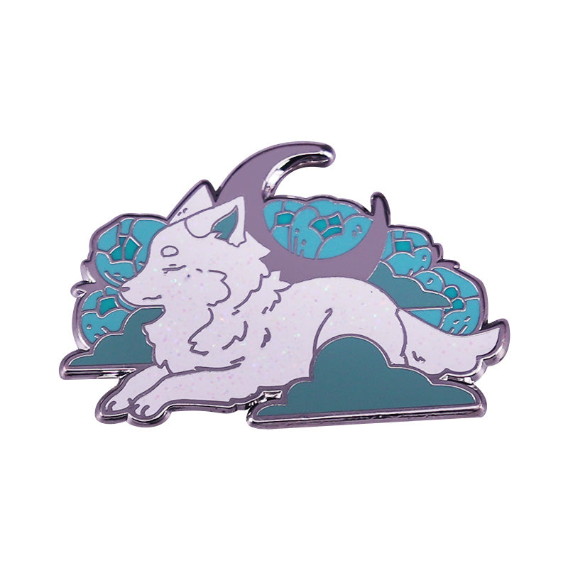 Snow Fox Dream Moon Cloud Flower Pin