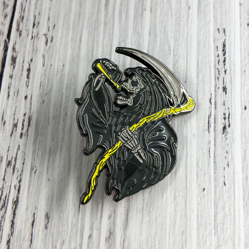 Scythe Grim Reaper Halloween Skull Punk Pin