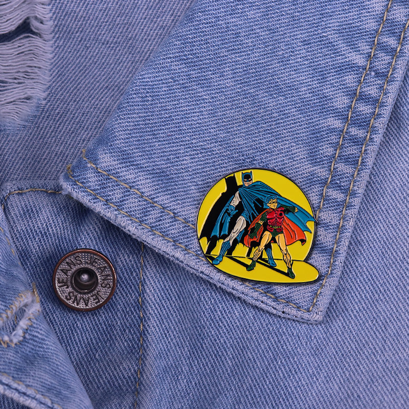 Batman And Robin Dc Comics Heroes In Yellow Spotlight Pin