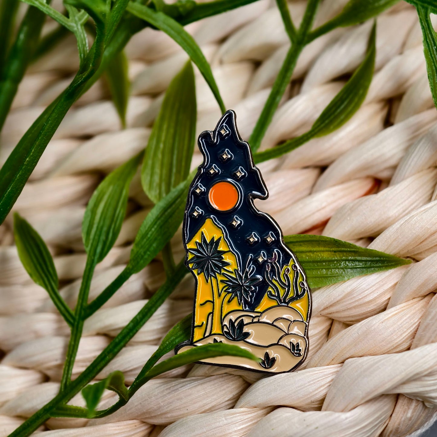 Sunset Wolf Landscape Art Novelty Pin