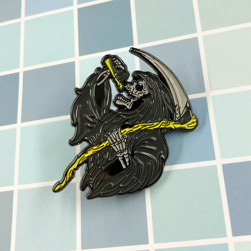 Scythe Grim Reaper Halloween Skull Punk Pin