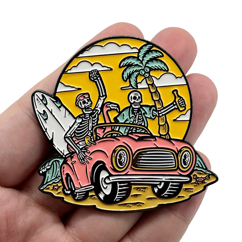 Skull Beach Halloween Punk Surfing Pin