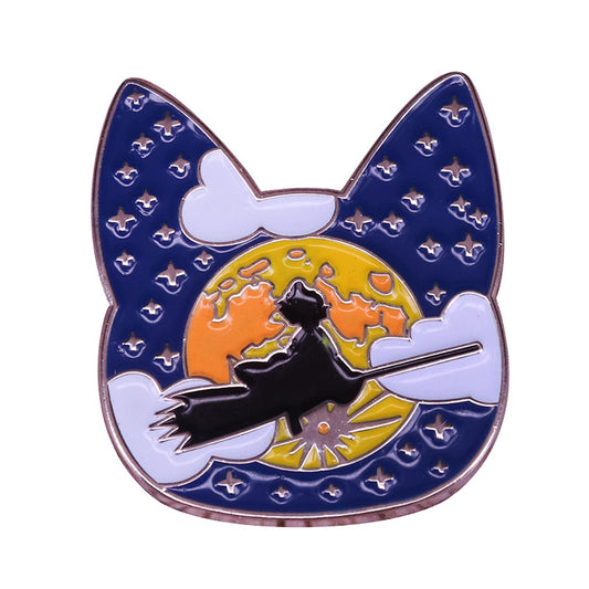 Moonlight Riding Cat Head Pin