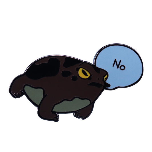 front view of "No" Green Frog Pin