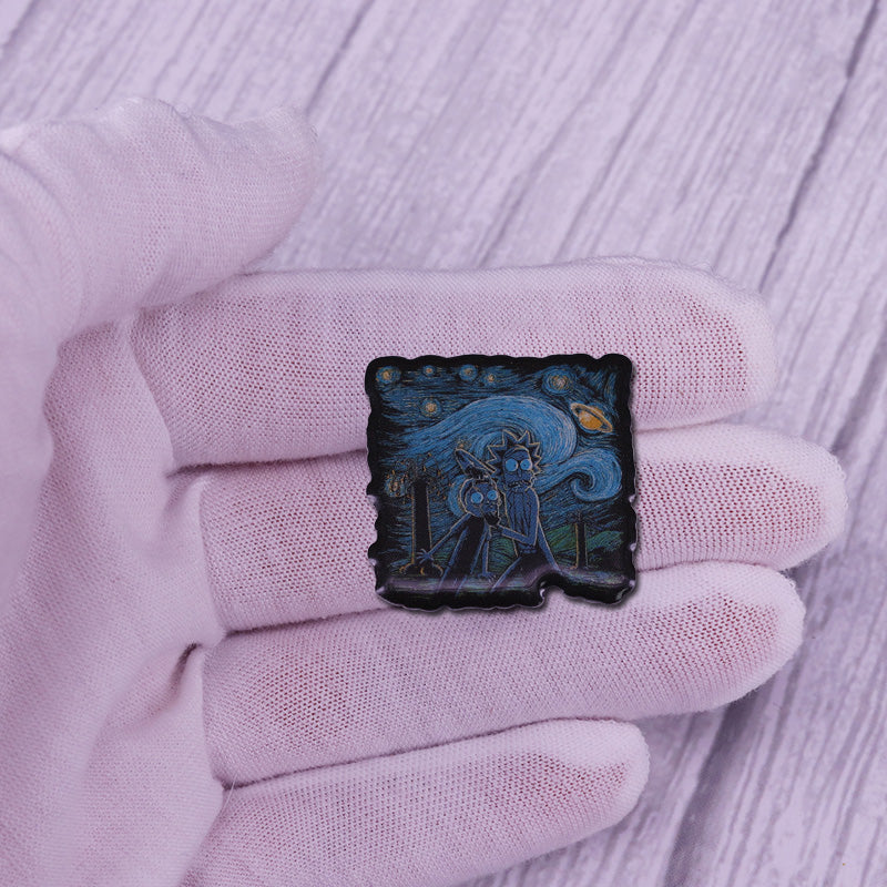 Rick And Morty And Vincent Van Gogh'S Painting The Starry Night Pin