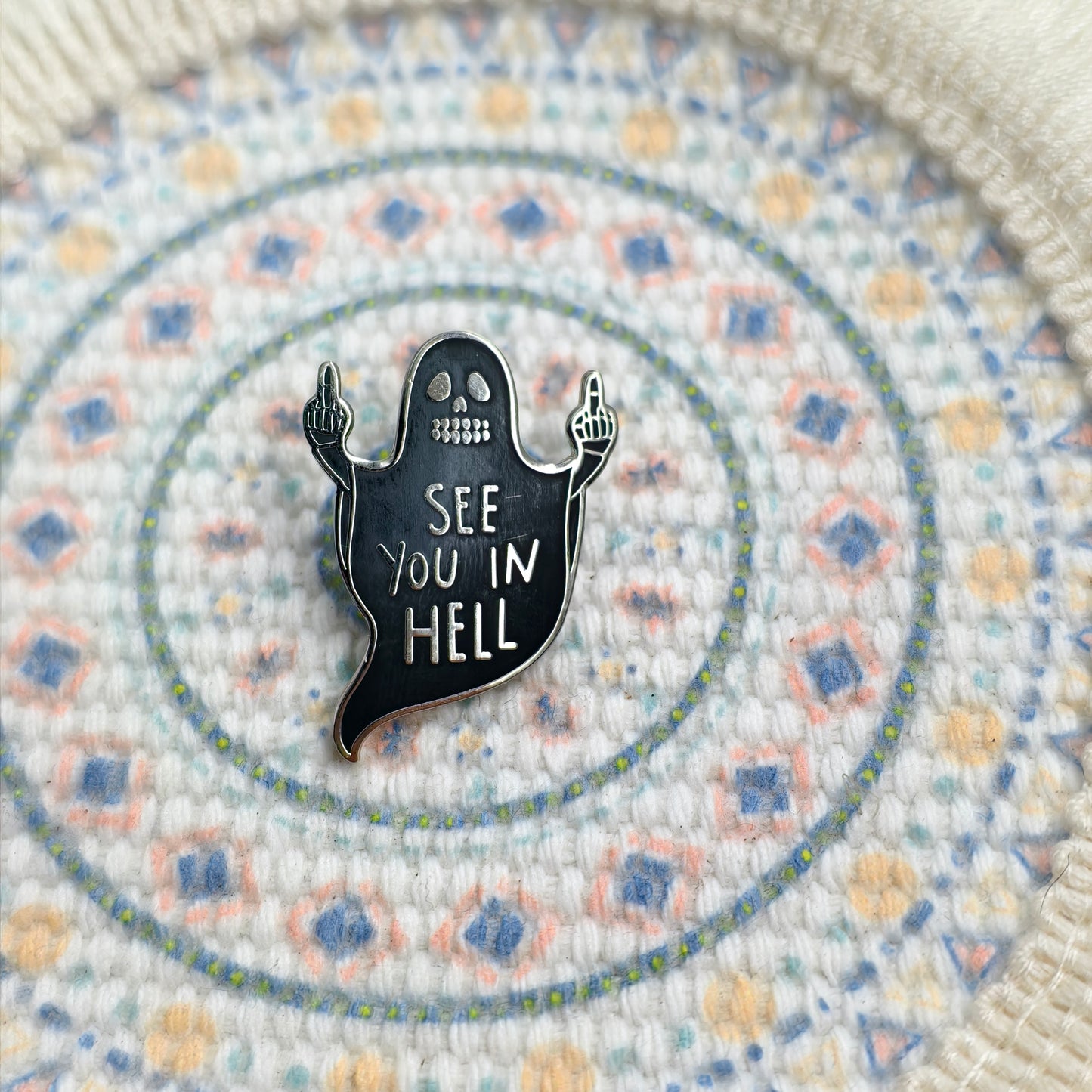 See You In Hell Black Ghost Pin
