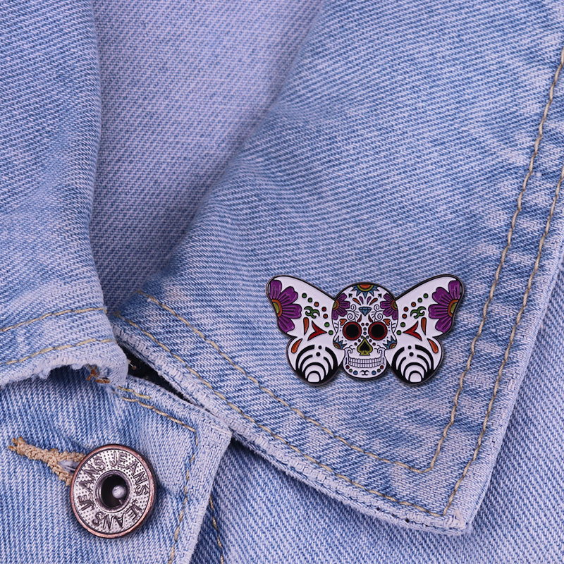 Dark Gothic Skull Moth Pin