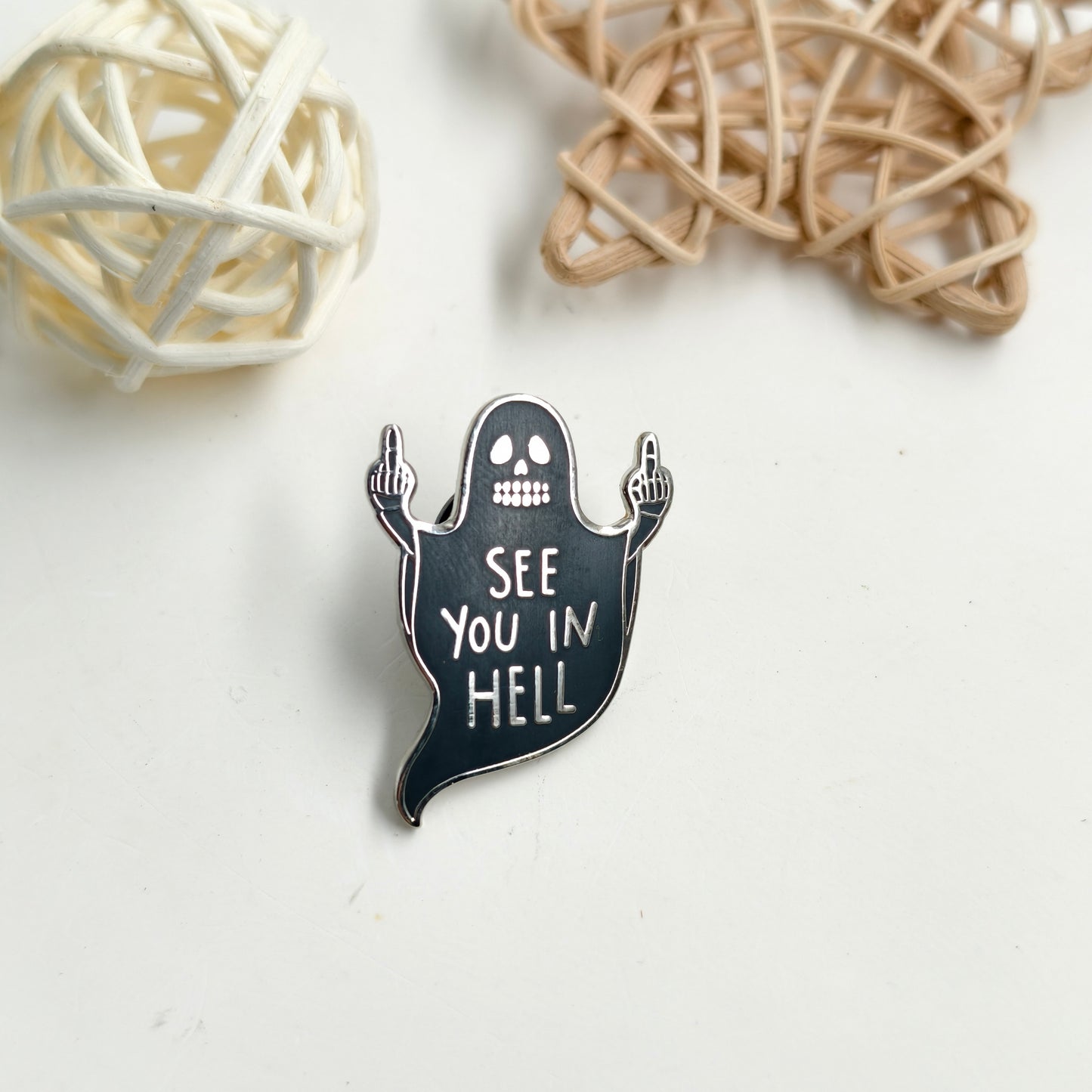 See You In Hell Black Ghost Pin