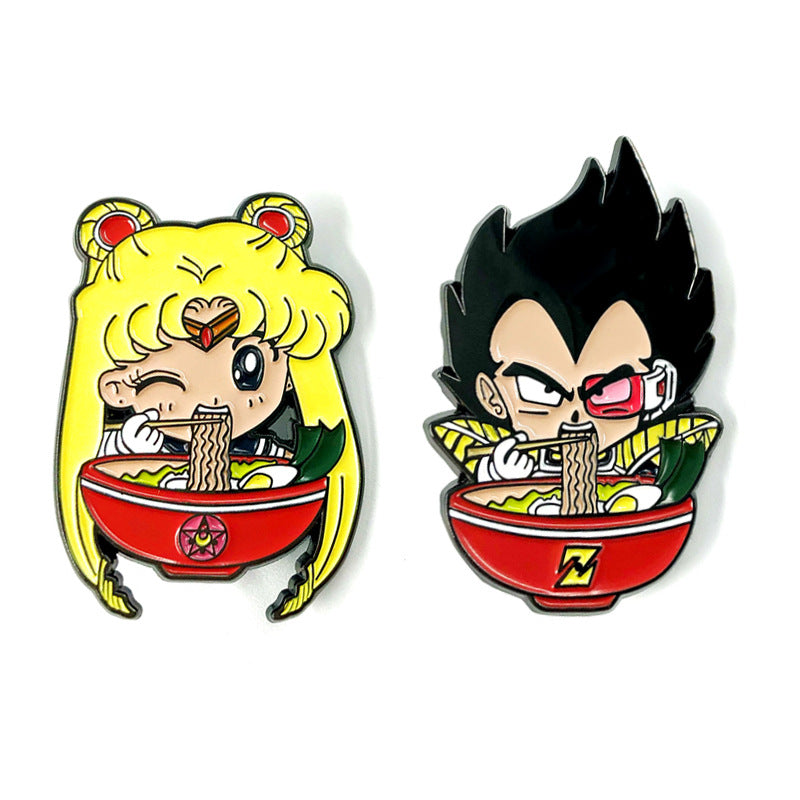 Sailor Moon Dragon Ball Vegeta Eating Noodles Cartoon Pin