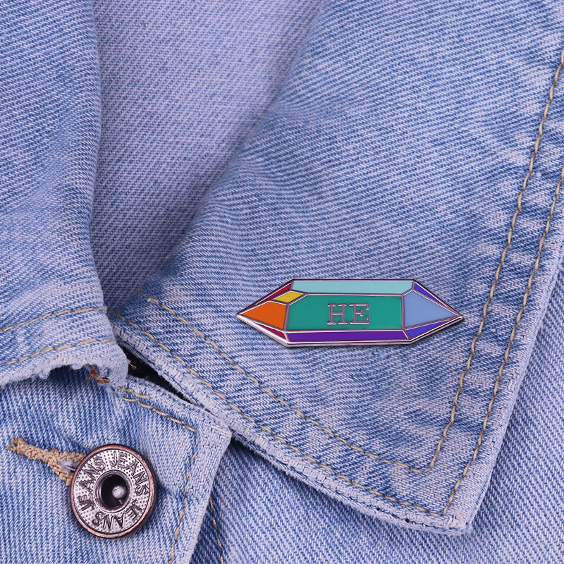 Gender Pronoun Colored Crystal Pin