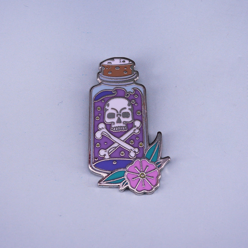 Enamel Bottle Skull Flower Pin