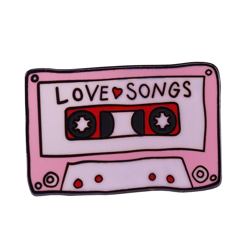 front view of Pink Nostalgic Retro Love Song Cassette Pin