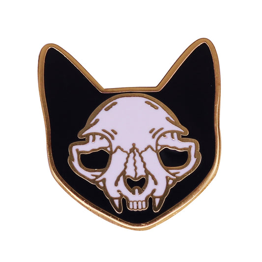 Skull Cat Head Halloween Pin
