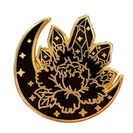 Black Gold Moon Crystal Peony Sailor Moon Pin