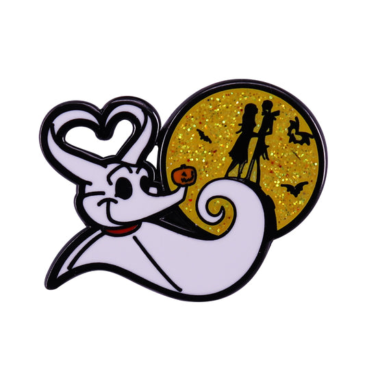 Scaredy Dog And The Glimmering Moon Skull Pin