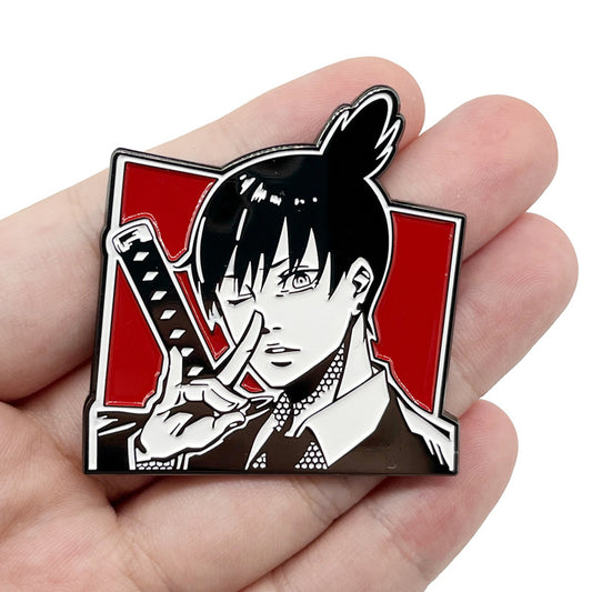 Chainsaw Man Aki Hayakawa Black and White Manga Style Pin