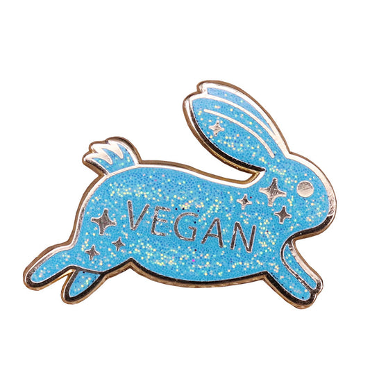 Blue Vegetarian Glitter Rabbit Pin