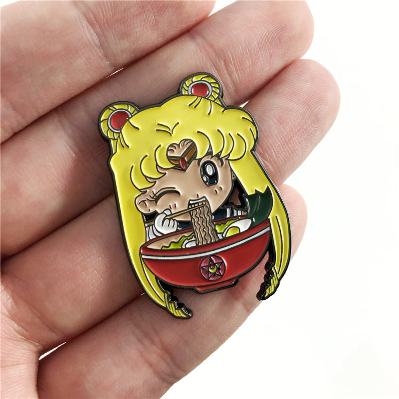 Sailor Moon Dragon Ball Vegeta Eating Noodles Cartoon Pin