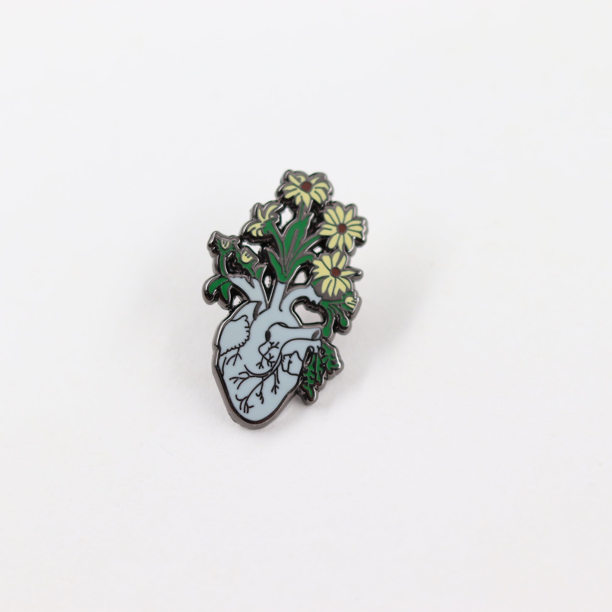 front view of Flower Heart Art Human Organs Pin