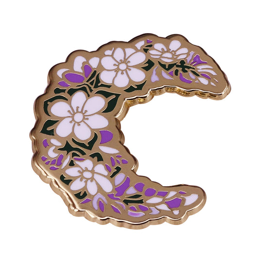 front view of Beautiful Floral Moon Pin