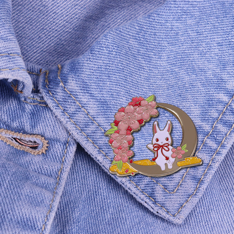 Lunar Eclipse Rabbit Pink Flowers And Animals Pin