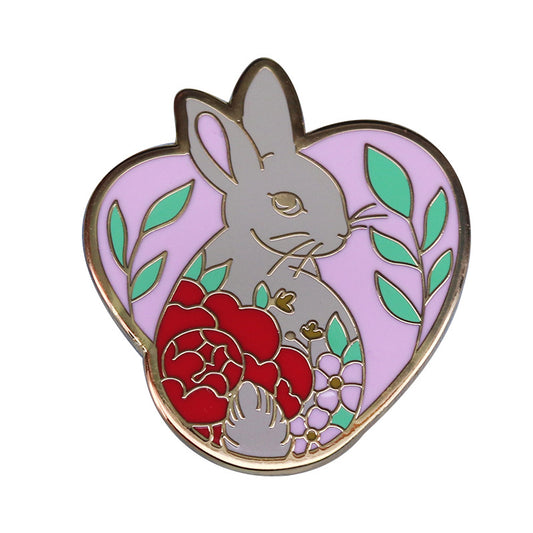 Pink Heart Flower Rabbit Pin