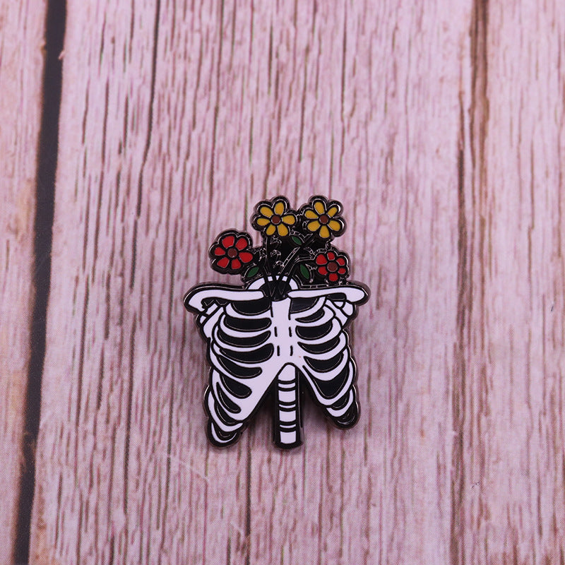 Flowers Blooming On The Skeleton Pin