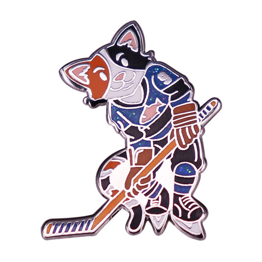 Blue Ice Hockey Cat Pin