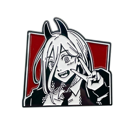 Chainsaw Man Denji Power Manga Style Black and White Pin