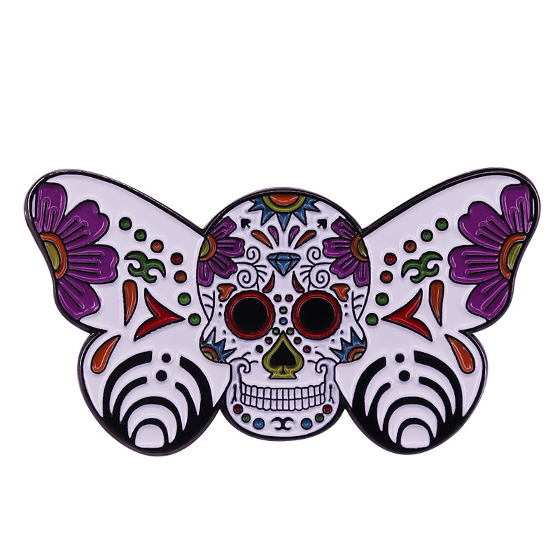 Dark Gothic Skull Moth Pin