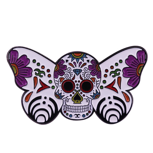 Dark Gothic Skull Moth Pin