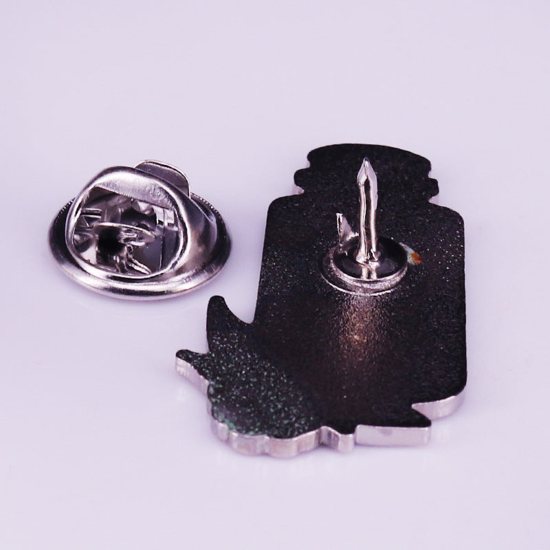 Enamel Bottle Skull Flower Pin