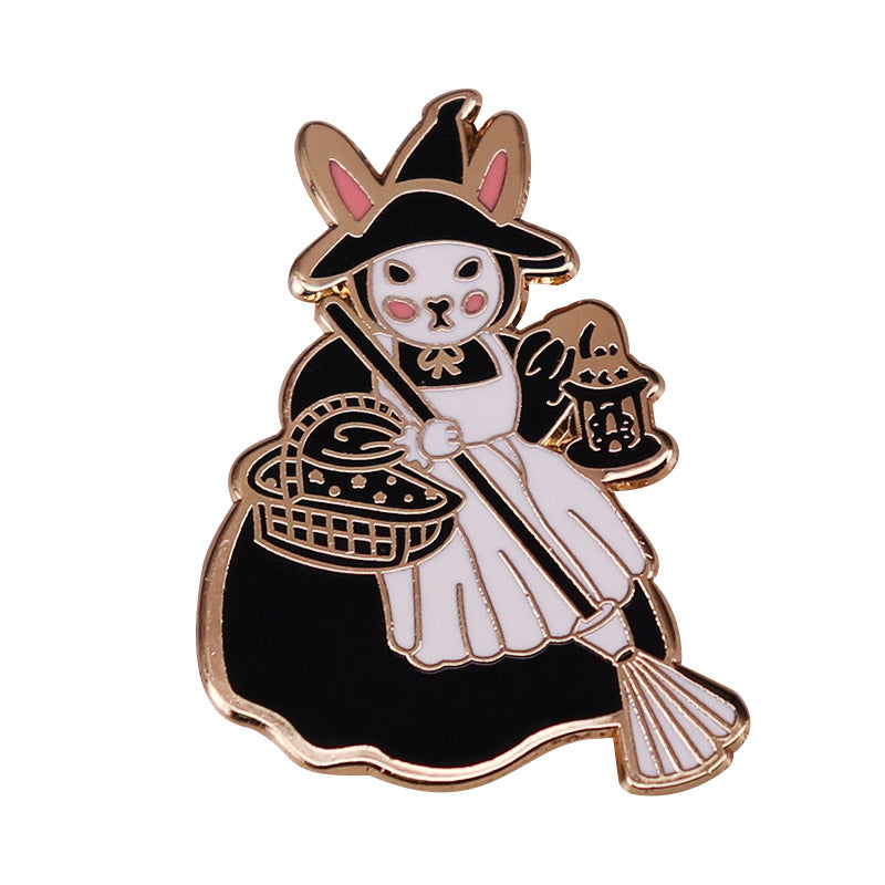 front view of Rabbit Witch Pin