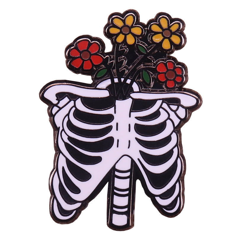 front view of Flowers Blooming On The Skeleton Pin