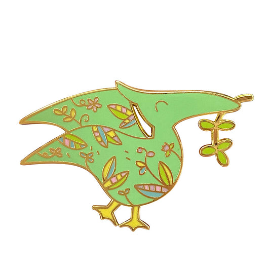 front view of Beautiful Flower Pterodactyl Dinosaur Pin