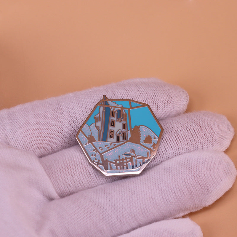 Castle Glass Container Glitter Pin