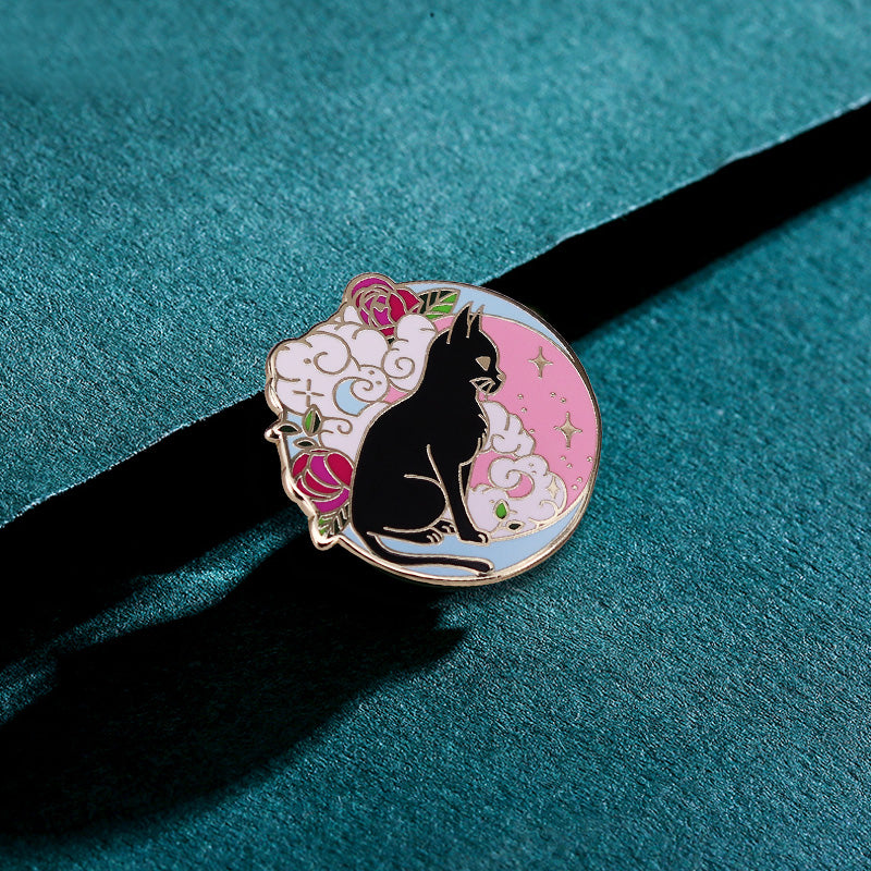 Calico Cat In The Moon, Stars, Clouds, Sky, And Needle Pin